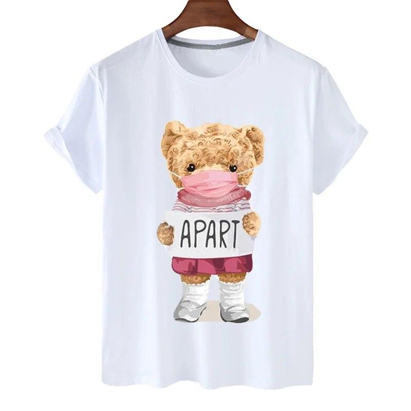 T-shirt Divertente con Stampa Orso Donna Moda Cartone Animato Harajuku Casual T-shirt Femminile Estiva Manica Corta Top T-shirt Unisex Maglietta Unisex