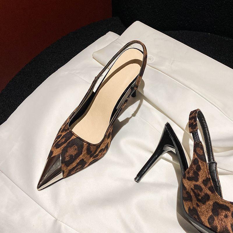 French pointed empty heels 2025 summer new fashion bag head sandals niche design women's single shoes