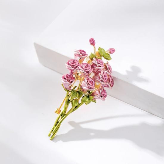 Mother Day Brooch 3D Enamel Rose Flower Bouquet Design Brooch Suit Lapel