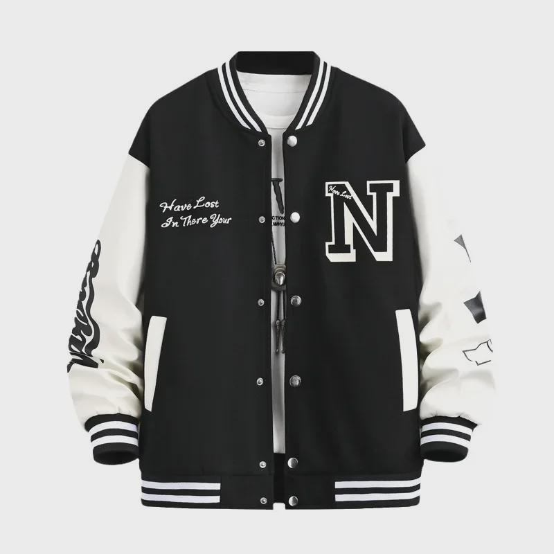 Pánská trendy baseballová bunda v americkém stylu na jaro, podzim a zimu - Unisex, volný střih, ideální pro studenty