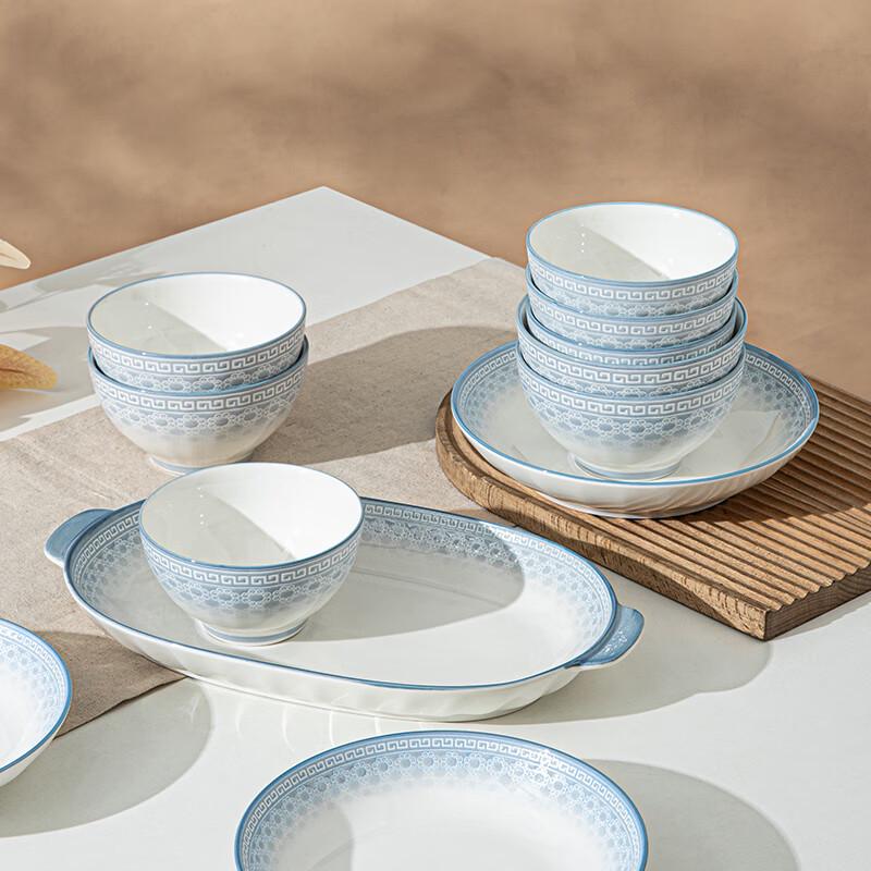 Linyen Chinese Style Underglaze Ceramic Rice Bowl Set