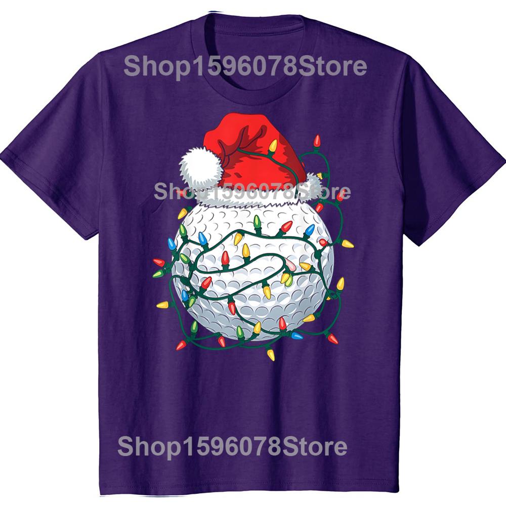 Pallina da Golf Cappello di Babbo Natale Golf di Natale Luci di Natale Magliette Cotone Umorismo Streetwear Manica Corta Unisex Girocollo Largo Abbigliamento