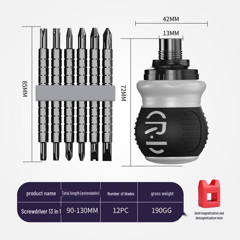 Compact Double-Headed Stubby Ratchet Screwdriver with Phillips & Slotted Bits - Telescopic, Labor-Saving, Forward/Reverse Function
