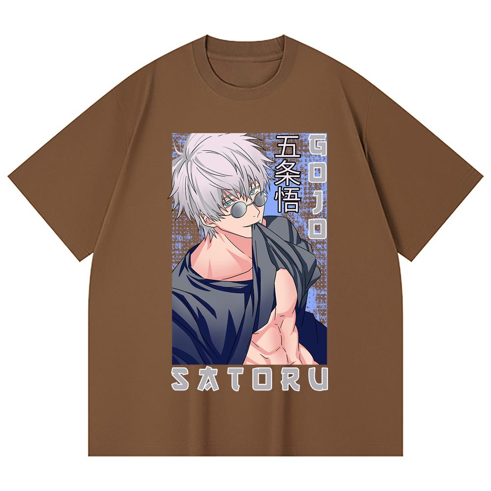 230 Gsm 100% Cotton Jujutsu Kaisen V23 Gojo Print Unisex Heavy Cotton T Shirt