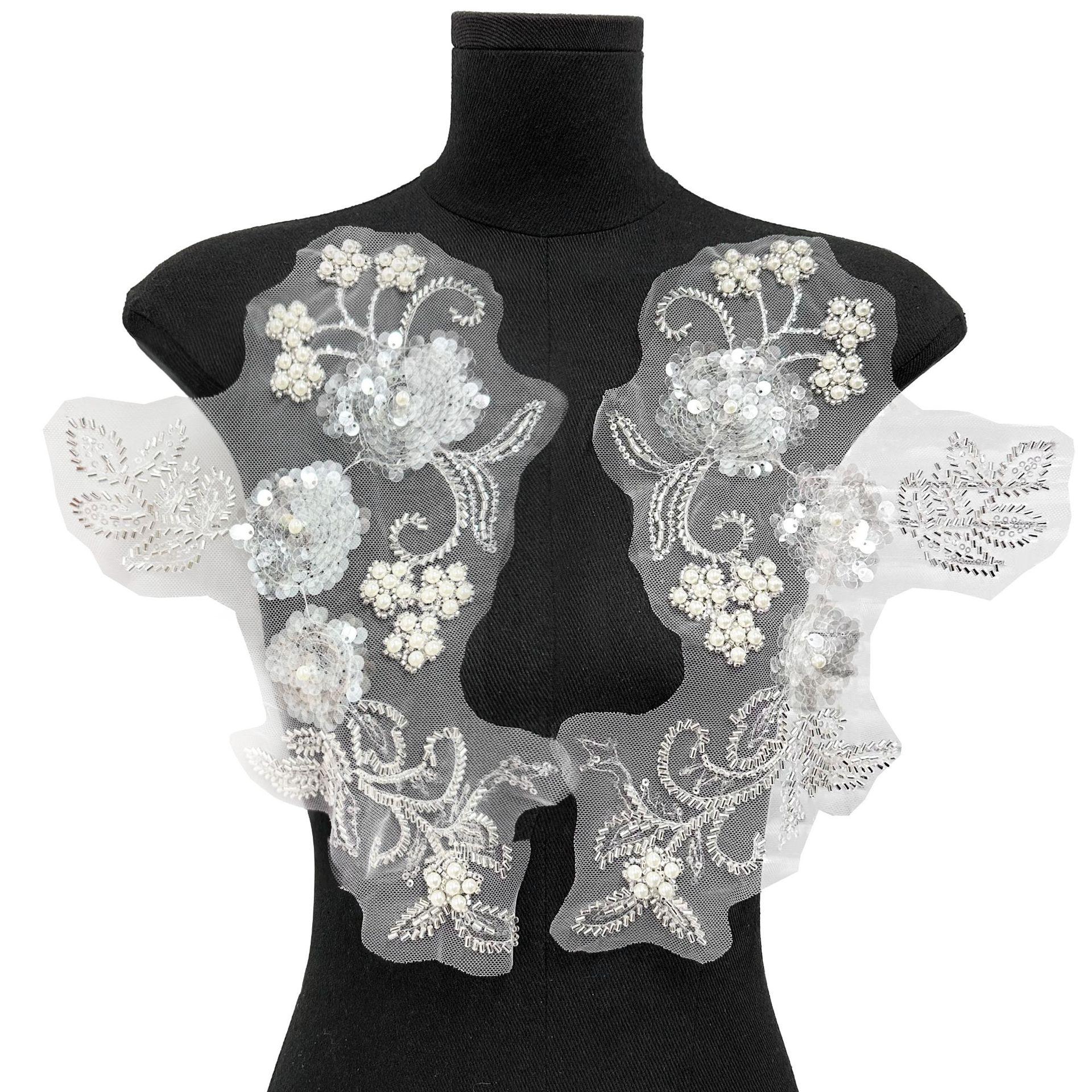 

Light Luxury Beads Three-Dimensional Sequined Flower Cloth Sticker New Chinese Coat Wedding Dress Accessories Decorative Accessories H8086 pair