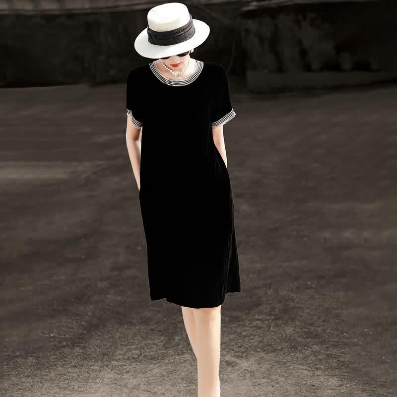 Elegant French Retro Hollow Embroidery Silk Velvet Dress