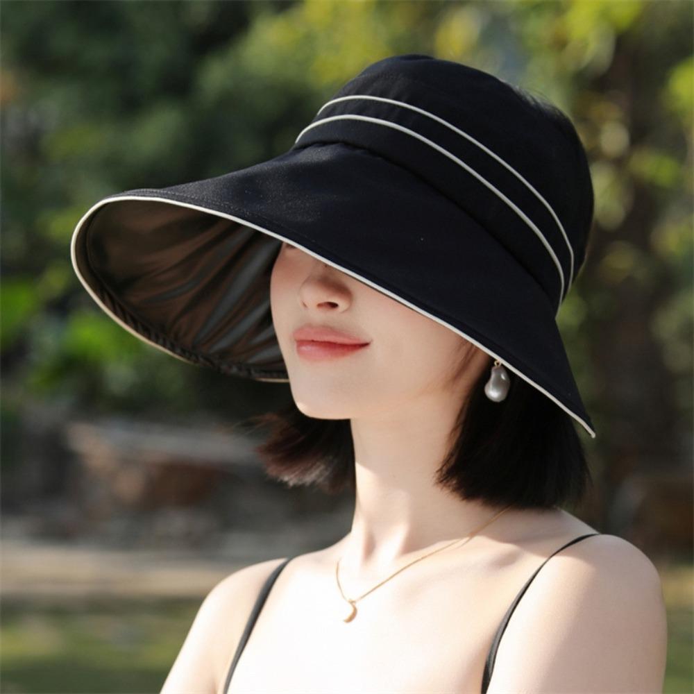 

Hollow Sunscreen Sun Hat Solid Color Bucket Hat Fashion Striped Empty Top Hat Ladies хаки