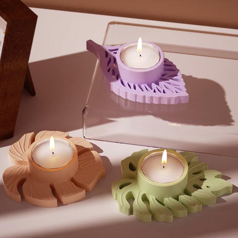 Aromatherapy Gypsum Shaped Leaf Candle Holder Ornament Silicone Mold DIY Leaf Candle Base Decorative Resin Mold Handmade Crafts
