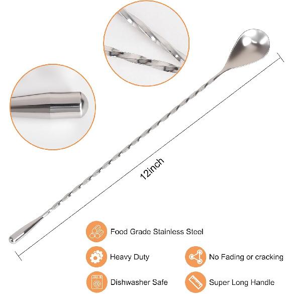2 Pack Bar Spoon, Cocktail Stirrers, Long Spoons for Stirring, 12 Inch Professional Spiral Stir Spoon for Bartenders, Home Bar Mixing Cocktail Making