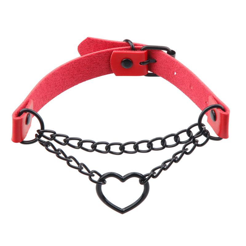 European and American Harajuku Peach Heart Black Chain Choker - PU Leather Love Heart Necklace Trend