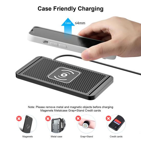 Wireless Car Charger Pad 20W Fast Charging Mat for Phone Non-Slip Cell Phone Charger Waterproof Anti-Slip Silicone Base Home Wireless Charging Pad