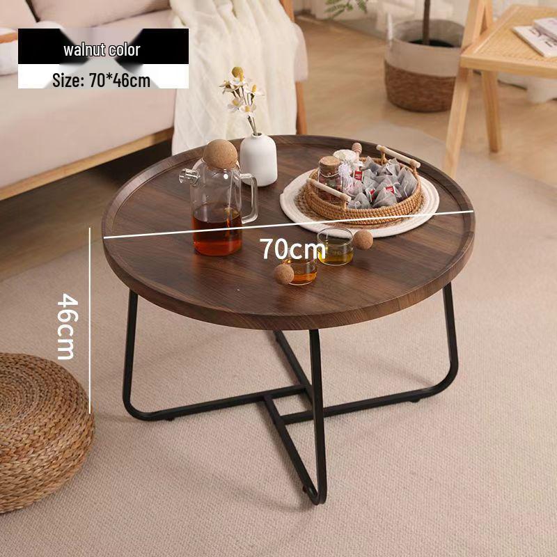 Nordic Modern Minimalist Round Solid Wood & Iron Coffee Table for Living Room or Small Apartment