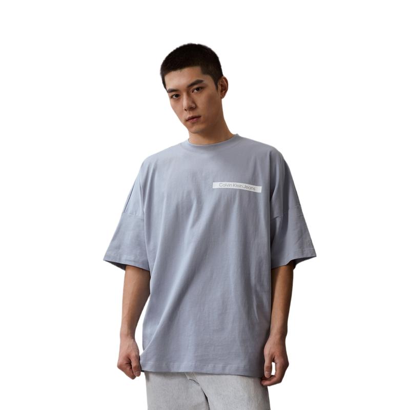 Calvin Klein Casual Round Neck Logo Print Loose Short Sleeve T-Shirt Unisex Tops Light-Blue J400212-DBT