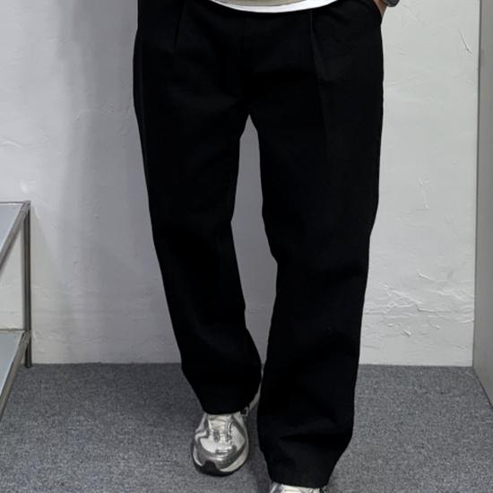 Men's Cotton Pigment Wide Banding Trousers with One Pleat