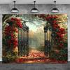 2D Red Rose Garden Gate Backdrop Wedding Photography Background