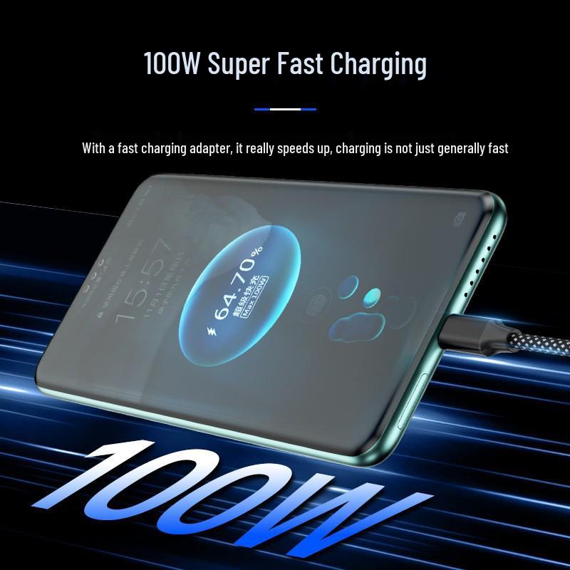 100W Dual-Color Braided Magnetic Charging Cable for Apple & Huawei Type-C