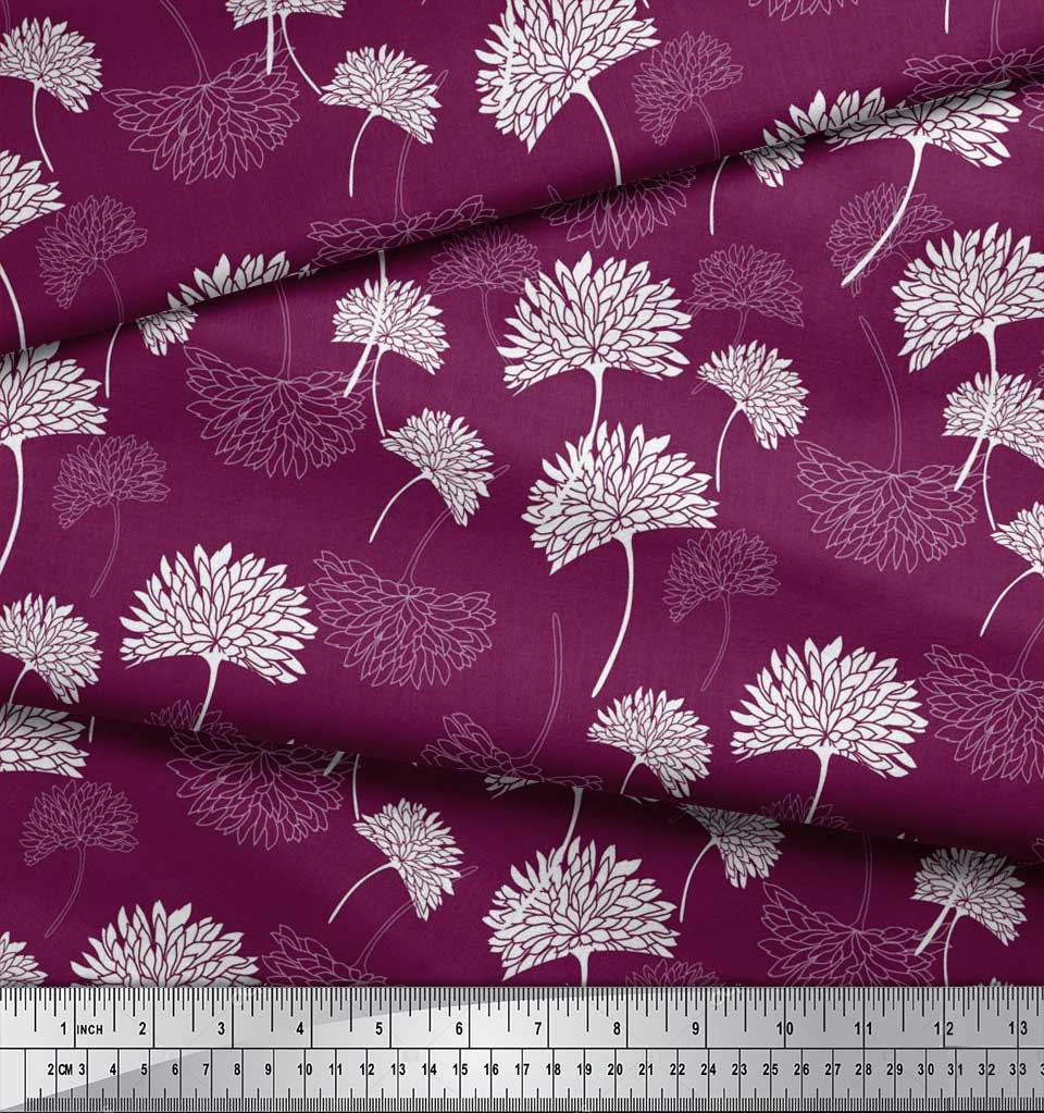 Soimoi Red Japan Crepe Satin Fabric Flower Artistic Printed Fabric 1 Yard 42 Inch