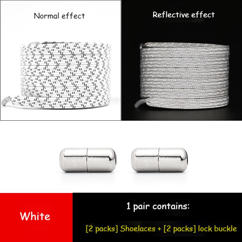 1Pair Reflective Elastic Shoelaces Without Ties for Sneakers No Tie Shoe Laces Kids Adult Quick Flat Shoe Lace Rubber Shoestring
