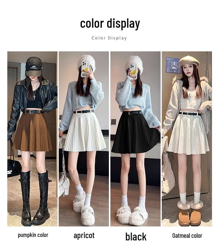 Women's Petite High Waist Knitted A-line Pleated Umbrella Skirt for Autumn and Winter