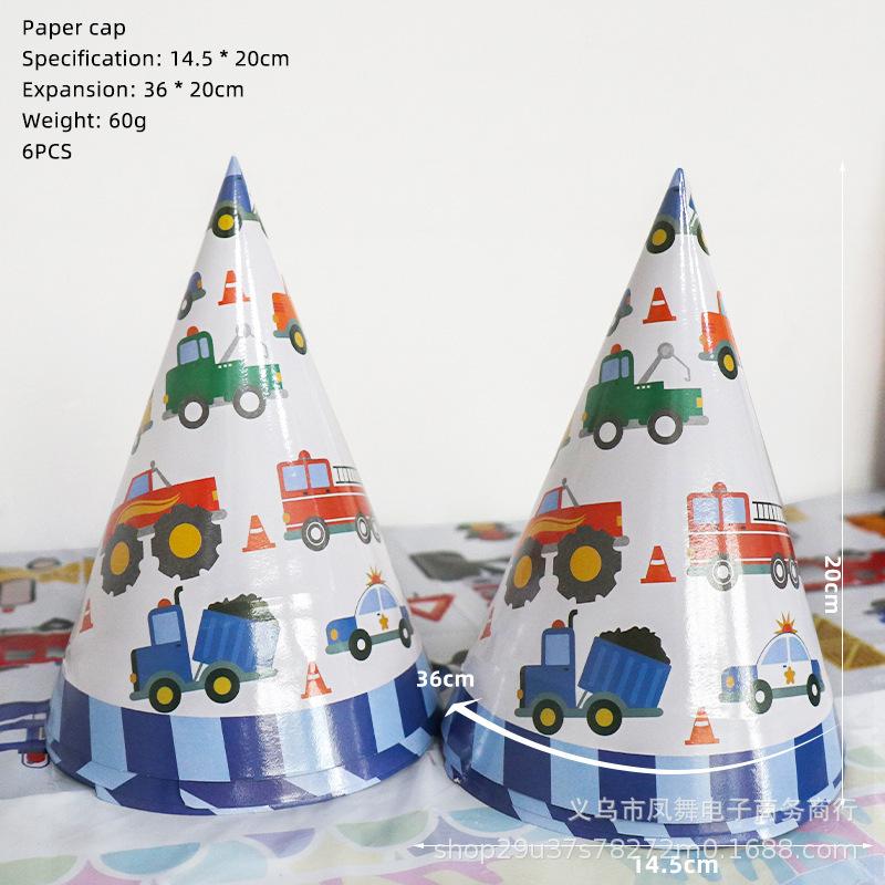 Spot Construction Vehicle Theme Party Decoration Supplies Excavator Disposable Paper Cup Paper Plate Children'S Birthday Supplies Factory