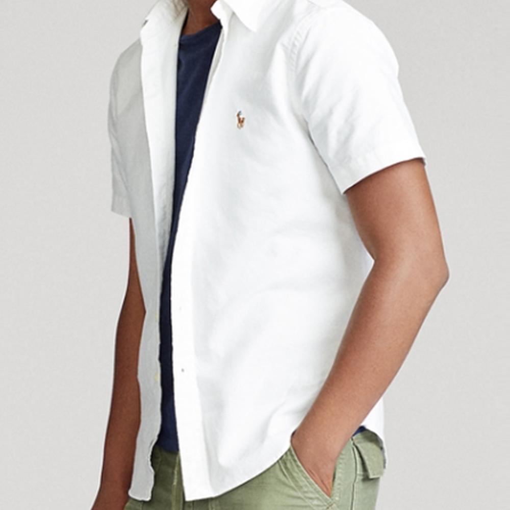 Polo Ralph Lauren FW22 Solid Color Logo Embroidered Single-Breasted Short Sleeve Shirt Men Shirts White MNPOWOV1N820049-100