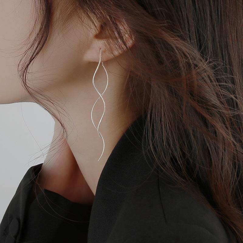 

2025 Trendy S925 Silver Wave Thread Tassel Earrings for Women: Slimming and Elegant 925 Silver золотой