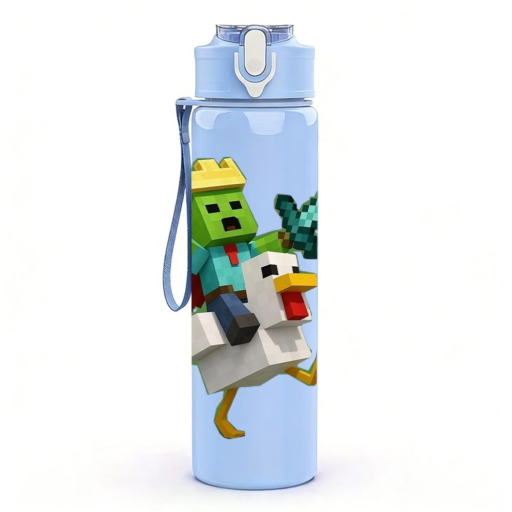 1PC Minecraft Duck Warrior Character 750ml Color Plastic Sports Water Bottle Leakproof Flip Straw Lid Suitable for Sports Office Home Use