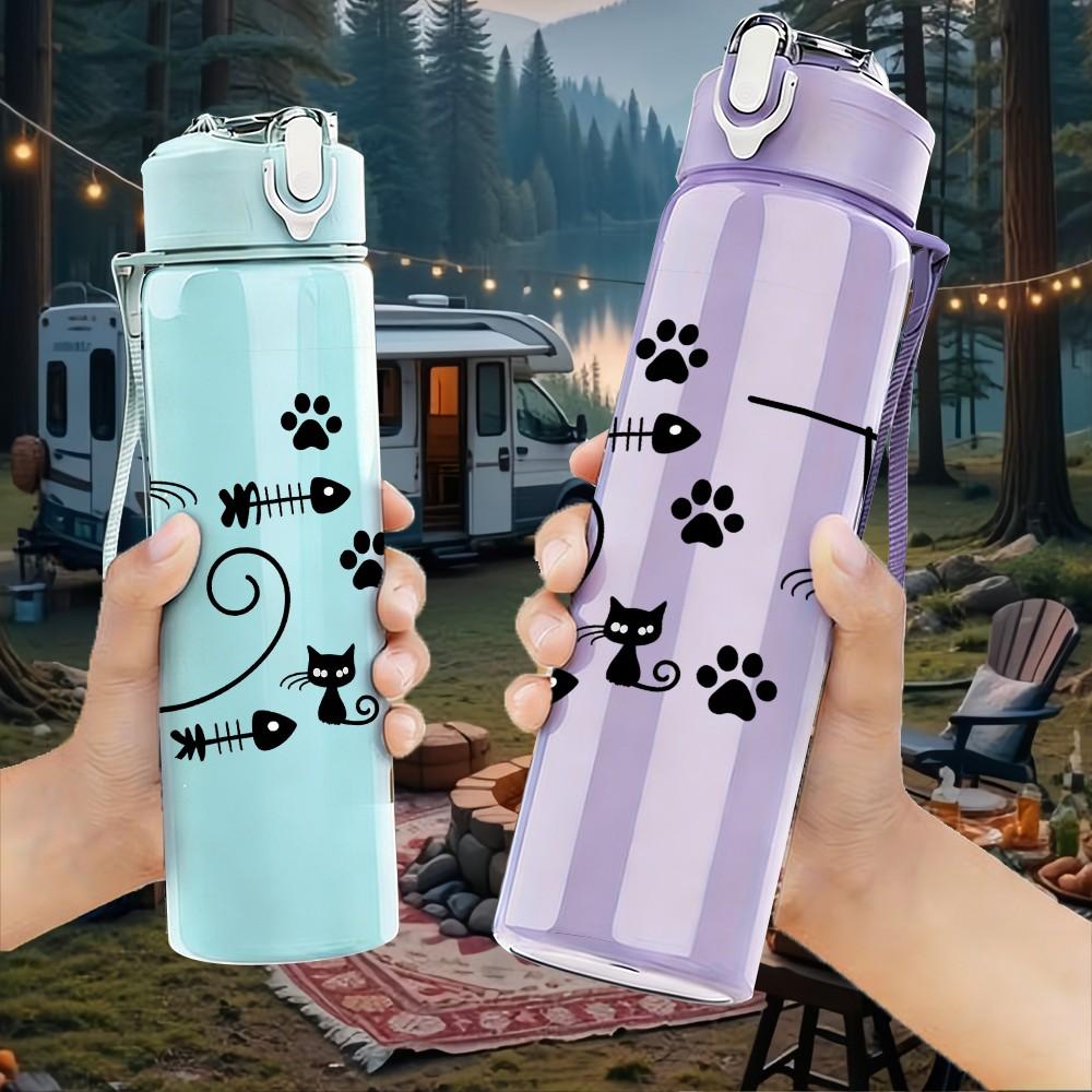 1PC Cat Paw Playing Line Art 750ml Color Plastic Sports Water Bottle Leakproof Flip Straw Lid Suitable for Sports Office Home Use