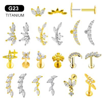 Titan ASTM F136 G23 Ramură Frunză Push-in Piercing Labret Fără Filet 16/18/20G Știft Ureche Cartilaj Bijuterie Corporală
