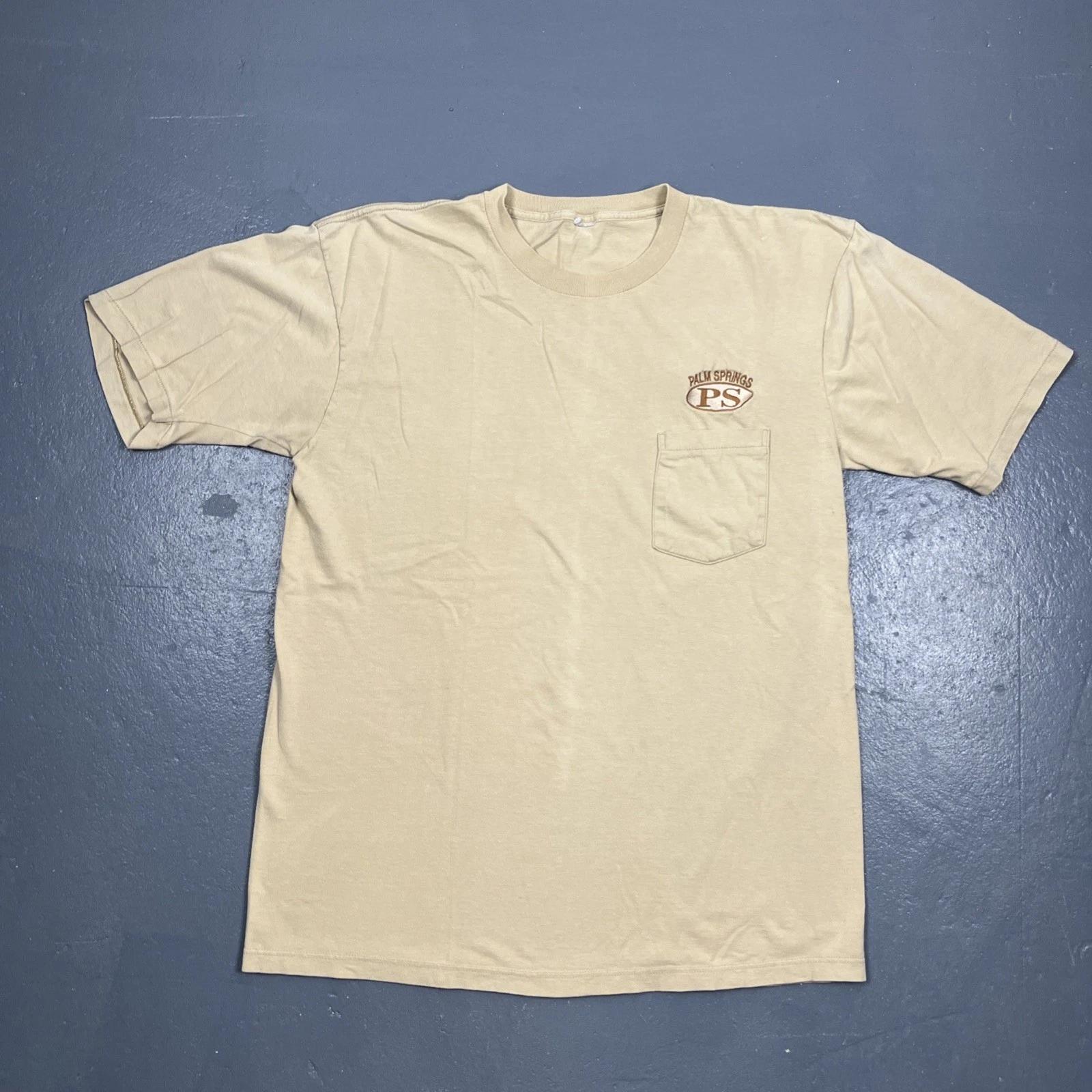 

Vintage 90s Palm Springs California Single Stitch Pocket Tshirt Tan XL Unisex 4XL