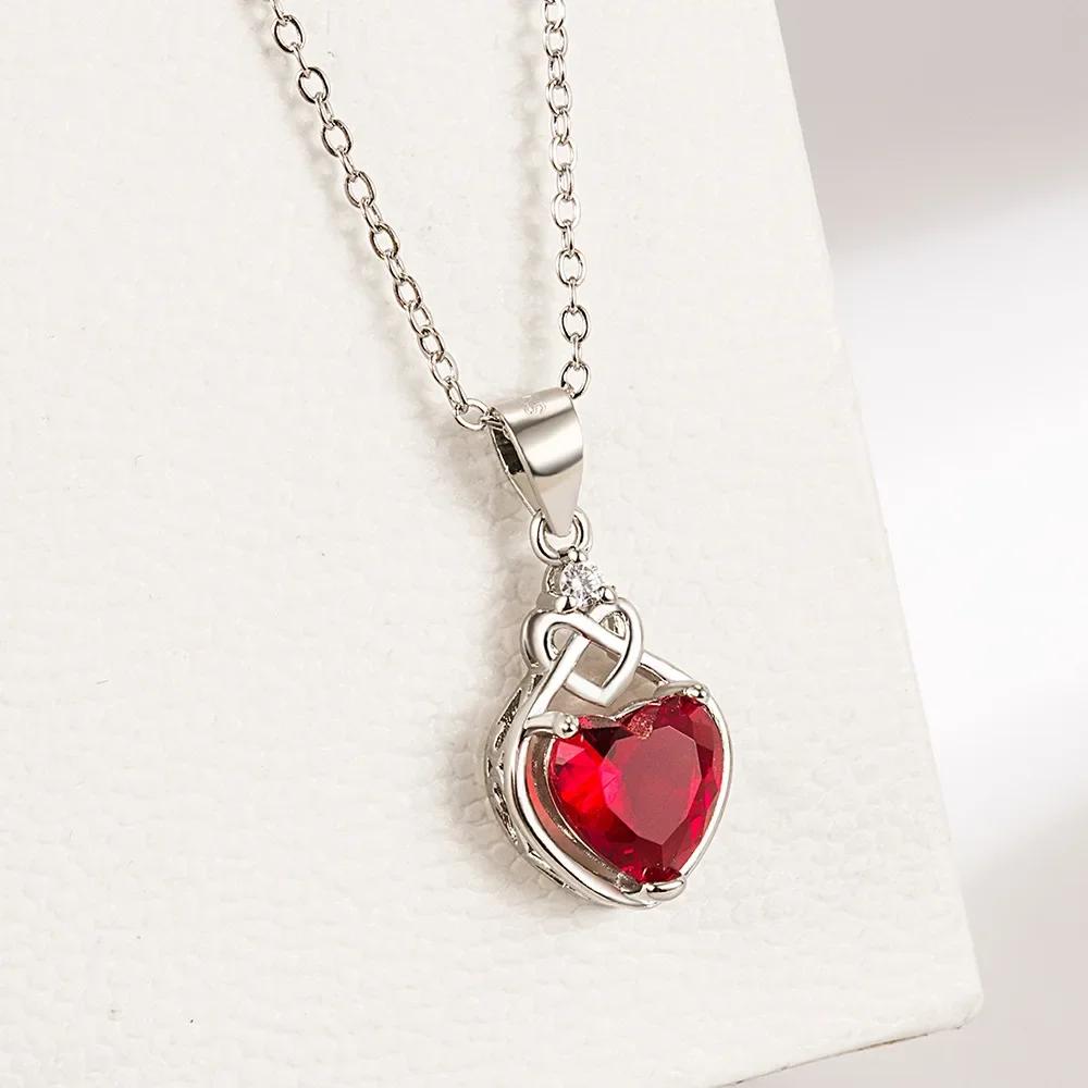 Silver 925 Red Heart Zircon Elegant Women's Sets Ring Earring Necklace Luxury Quality Bridal Jewelry Items With
