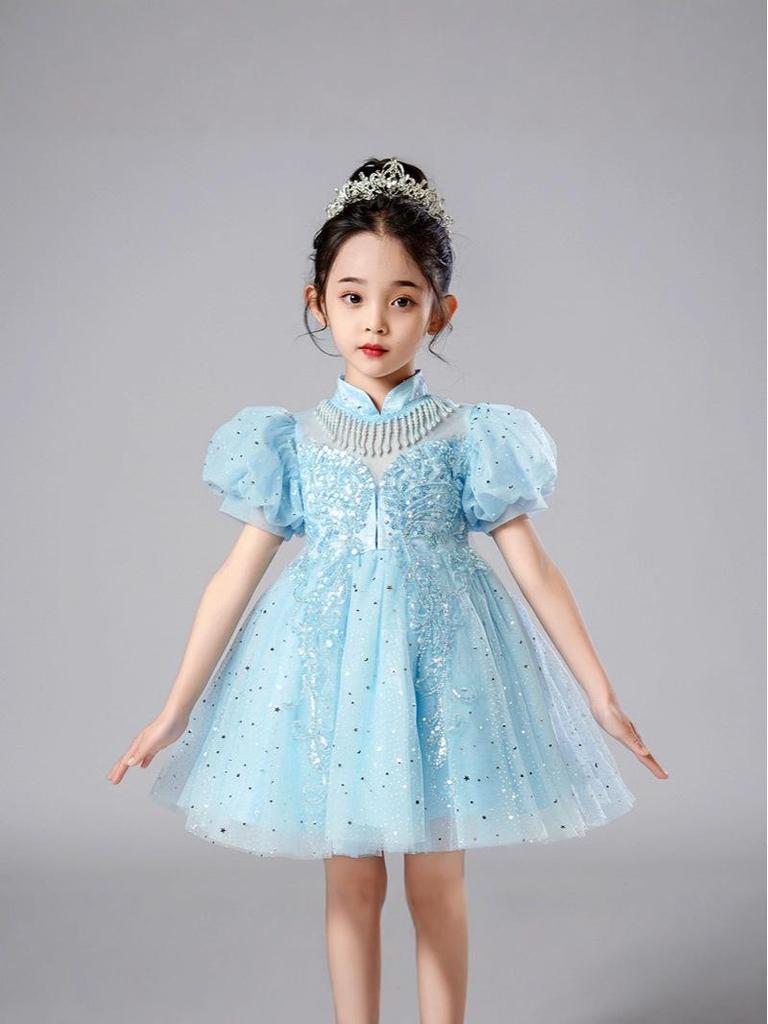 Girls' High-End Puffy Tulle Princess Dress - Chinese Style, Perfect for Weddings, Birthdays, or Performances