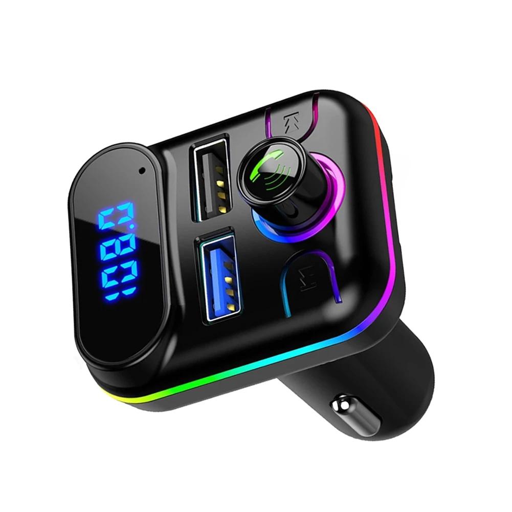 Rychlonabíječka do auta Bluetooth 5.0 FM vysílač PD Duální Přehrávač Hudby Typ-C Barevné Okolní MP3 Světlo Zásuvka Zapalovače USB