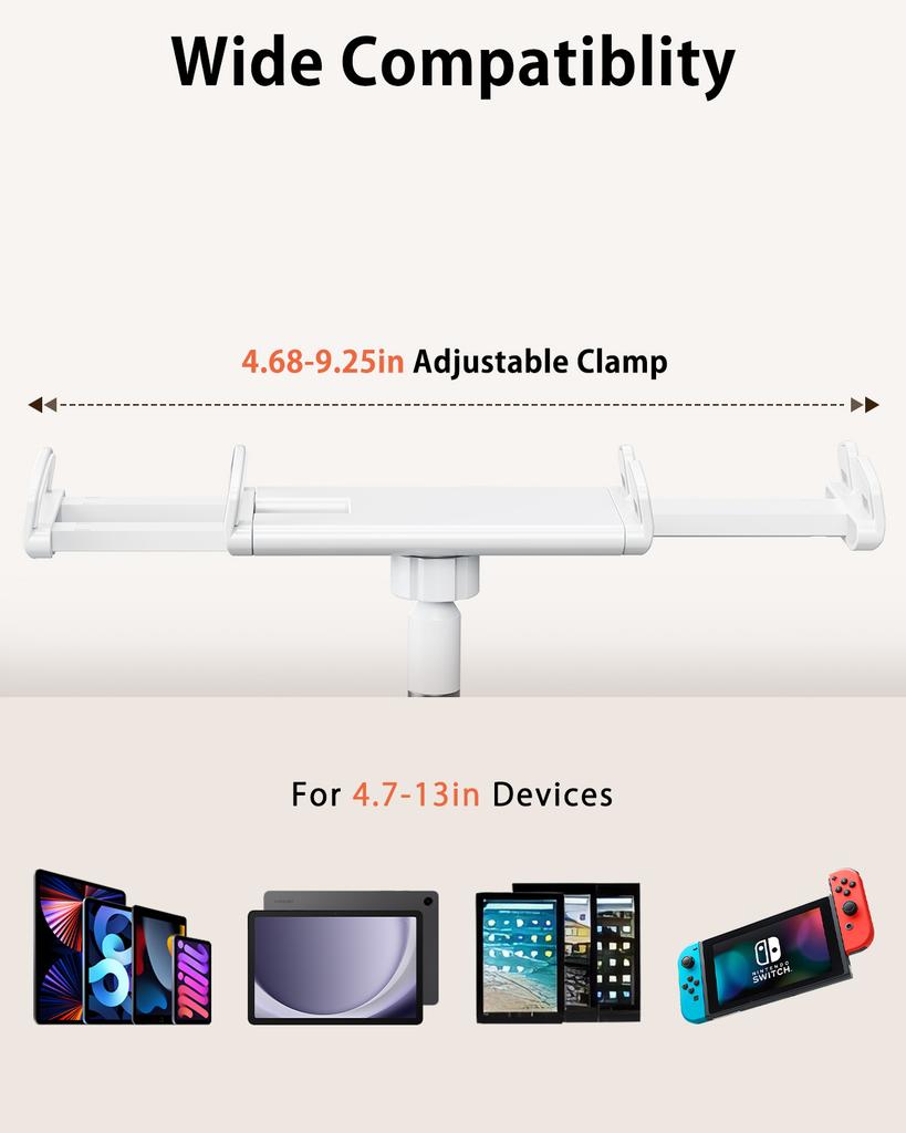 Oatsbasf Gooseneck Tablet Stand Holder Clip Phone Stand with Adjustable Flexible Long Arm for Bed Lazy Bracket 4.7-13" for iPad