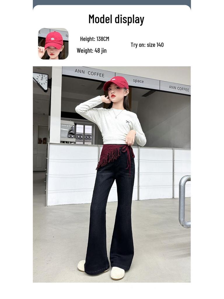 Girls' Black Slim Flared Jeans - Spring/Autumn 2025 Collection