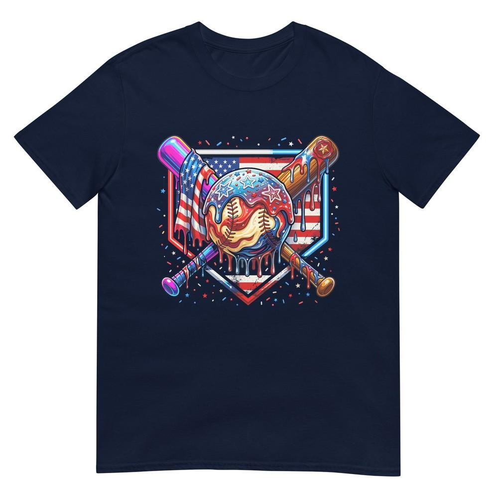 Baseball Drip American Flag For Boys Kids Youth 4th Of July TShirt S