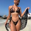 2025 New Sexy Lace Composite Fabric 3 Piece Bikini Set Women Mesh Short Skirt Beach Swimwear
