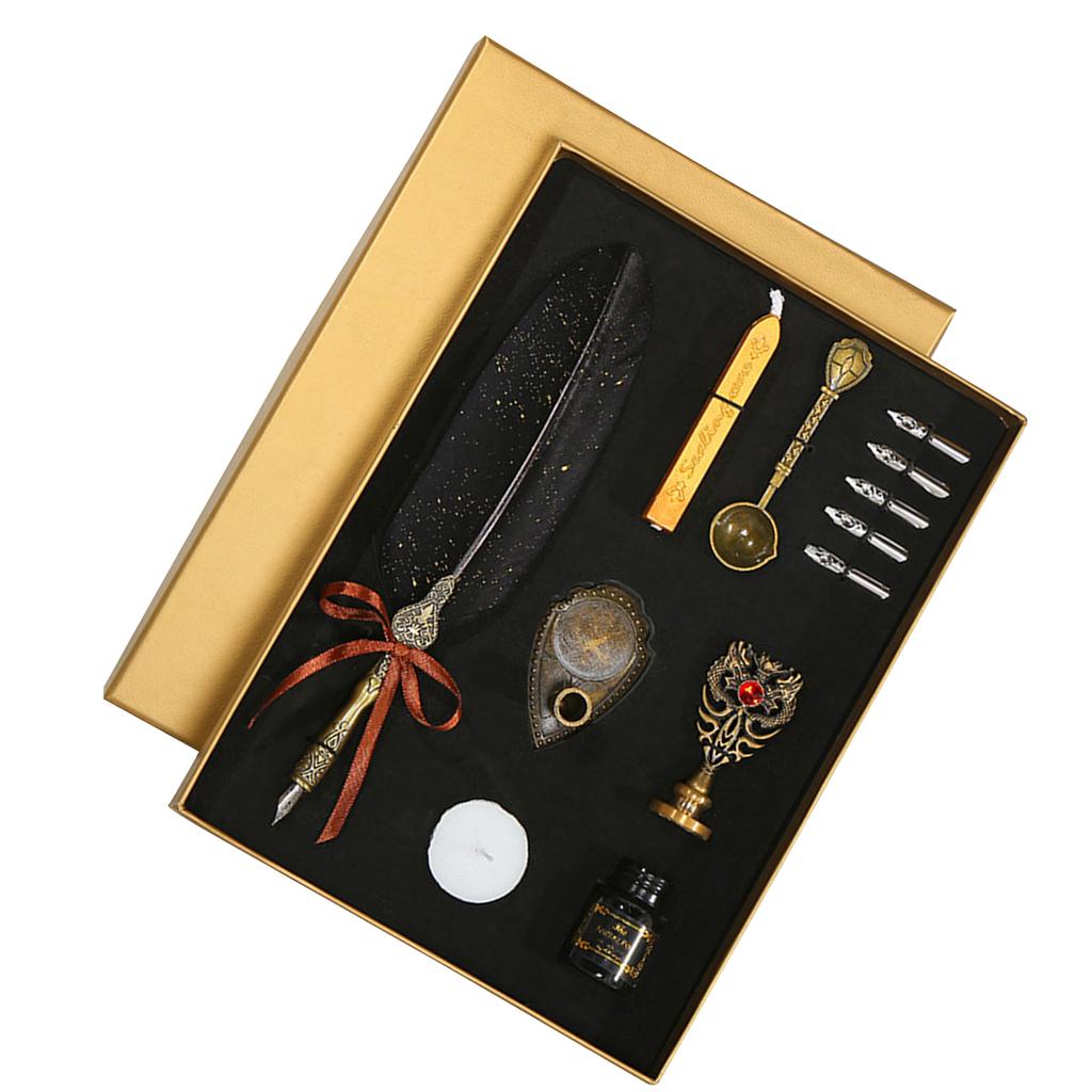 Vintage Pen and Ink Set Glittering Quill Pen Fountain Pen Calligraphy Dip Pen Writing Signature Pen With Replacement