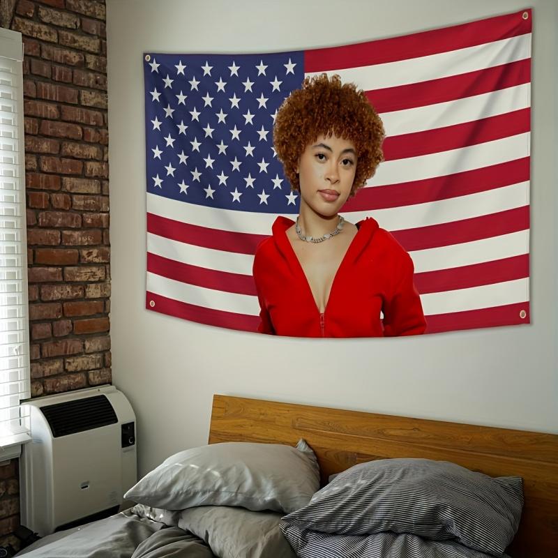 VIKAMA Ice Spice American Flag Tapestry Rapper Merch Wall Hanging for Fans Bedroom Dorm Decor