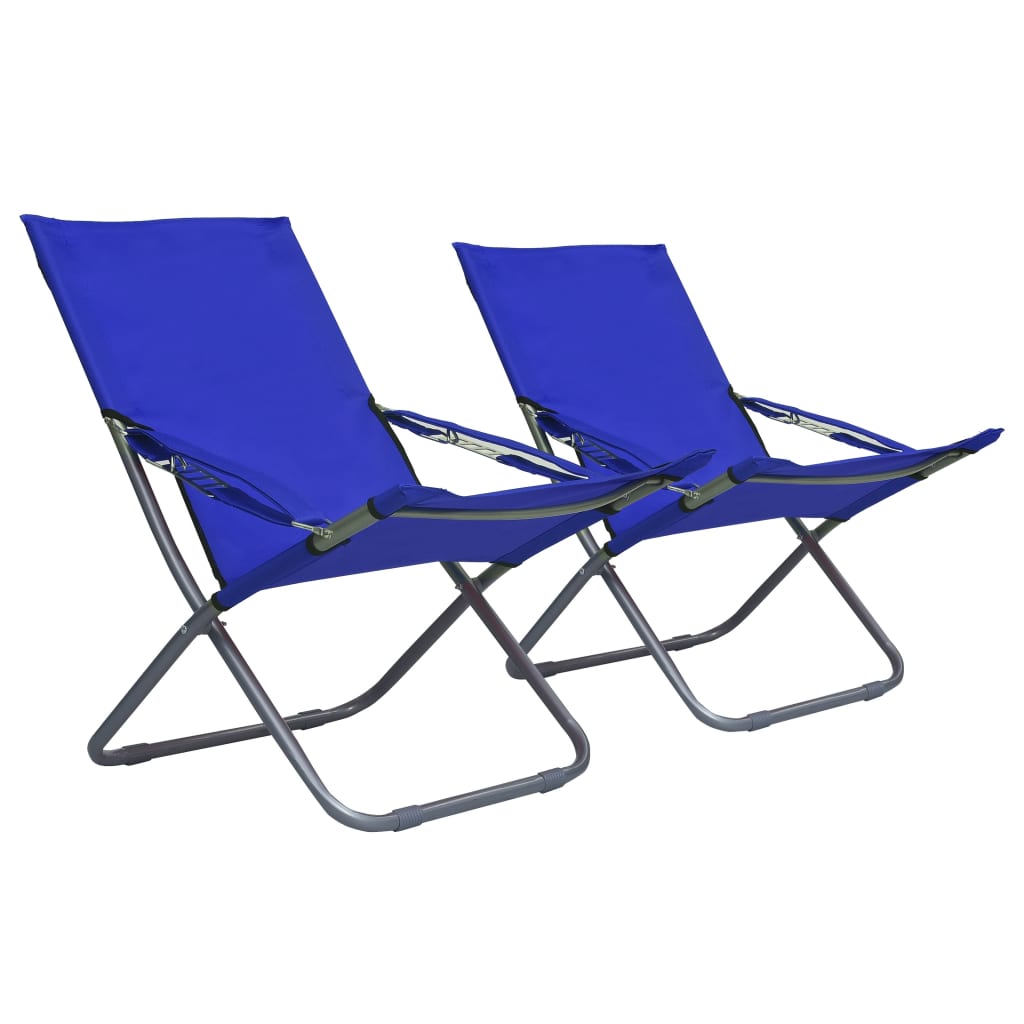 Folding Beach Chairs 2 pcs Blue Fabric
