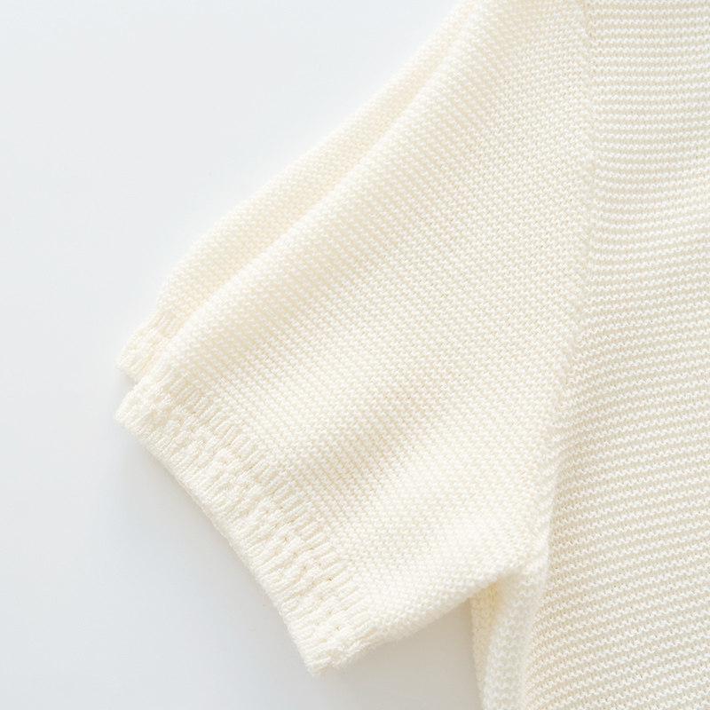 Northern Deer Gentle Cloud White Cotton Triacetate Short Sleeve Knitwear - Early Spring 2025 Temperament Texture