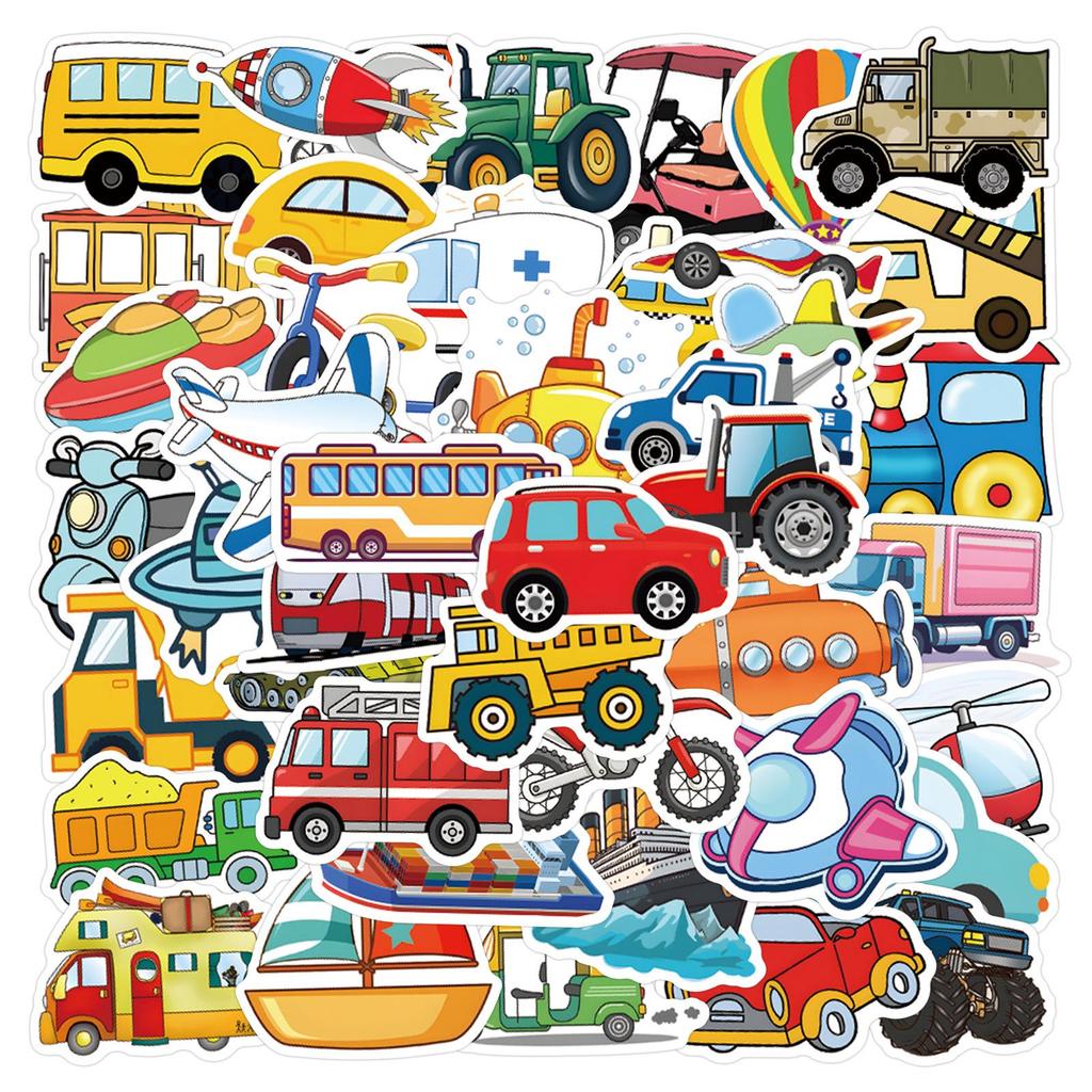 Waterproof Transportation Cartoon Stickers: Cars & Airplanes for Suitcases & Notebooks (55-110 Pieces)