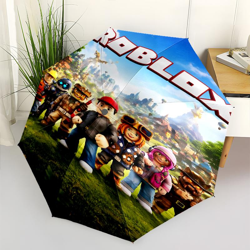 Roblox Print Automatic Umbrella, 8 Rib Iron Frame, Plastic Handle, Suitable for Outdoor Travel &Daily , Ideal Gift