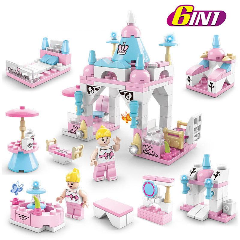 Non-Toxic Sluban 0155 Children Princess Pink Dream Snack Car Model Figure Blocks Educational Construction Building Bricks Toys For Children