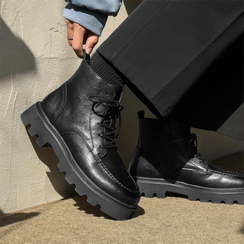 Leather Ankle Boots For Man Genuine Leather Big Size Boots  Designer Formal Platform Casual Boots Fashion