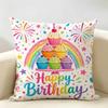 Cupcakes HAPPY BIRTHDAY Cushion Cover Durable Hypoallergenic Organic Linen Pillow Cover Short Size Washable SkinFriendly