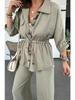 2025 Women's Autumn Casual Set: Solid Color Drawstring Top & Wide-Leg Pants