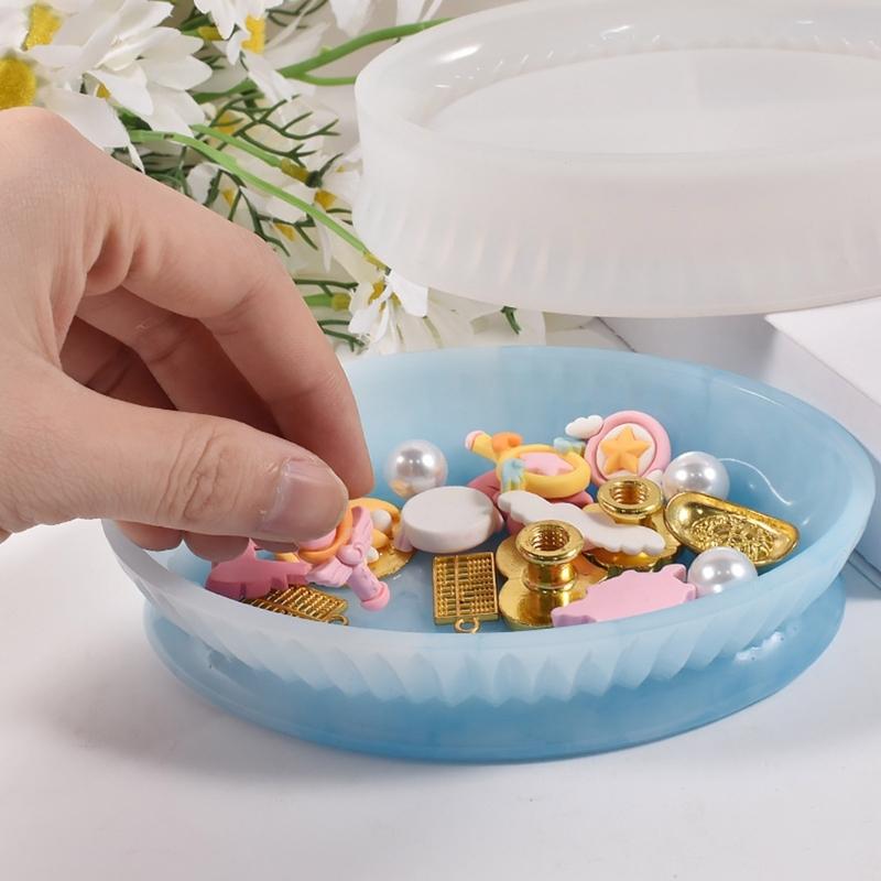 Crystal Dripping Resin Lace Storage Tray Oval Striped Dish Silicone Mold  Storage Box Ornaments for Jewelry Making
