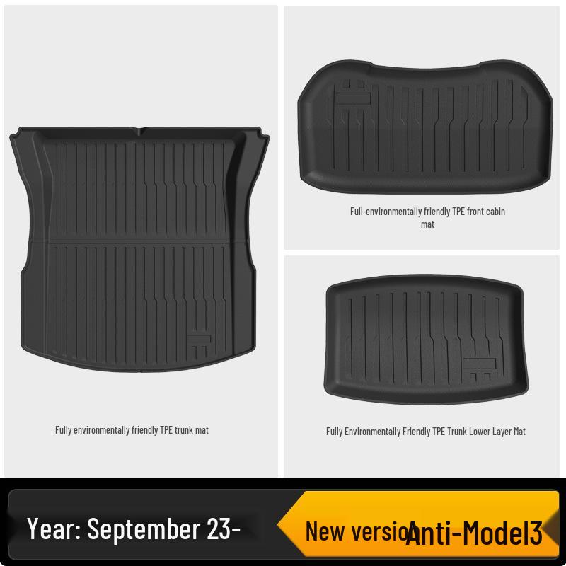 Tesla Model Y/3 TPE Front & Rear Trunk Mats and Foot Pad