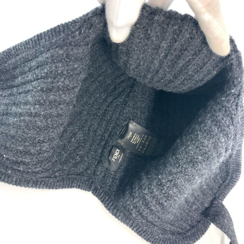 FENDI FXQ960 Flight logo beanie hat knit hat knit cap Knit hat wool gray
